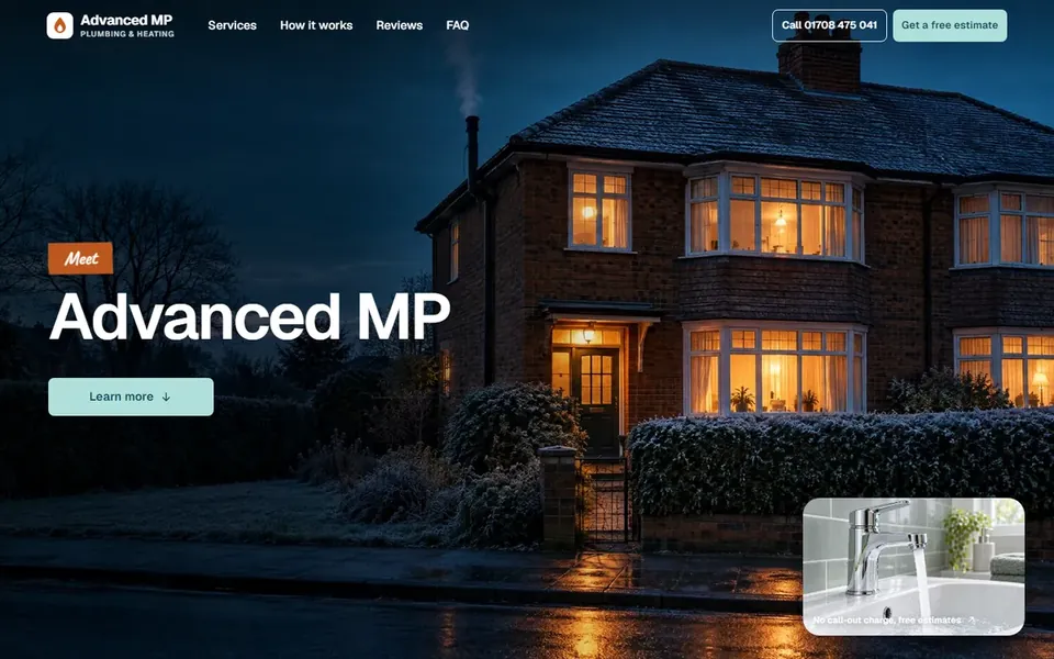 Advanced MP Plumbing & Heating website homepage.