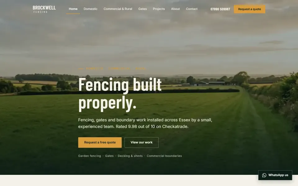 Brockwell Fencing website homepage.