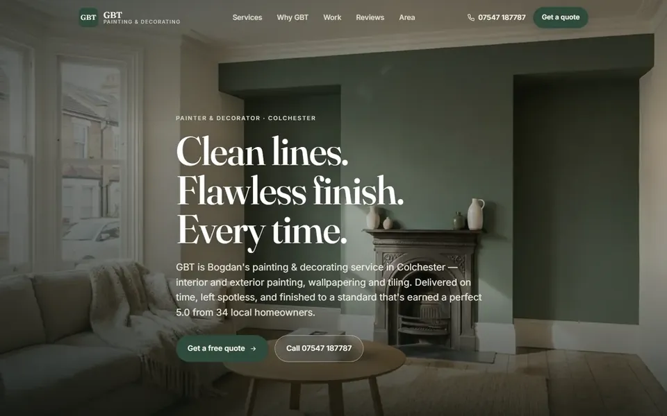 GBT Painting & Decorating website homepage.