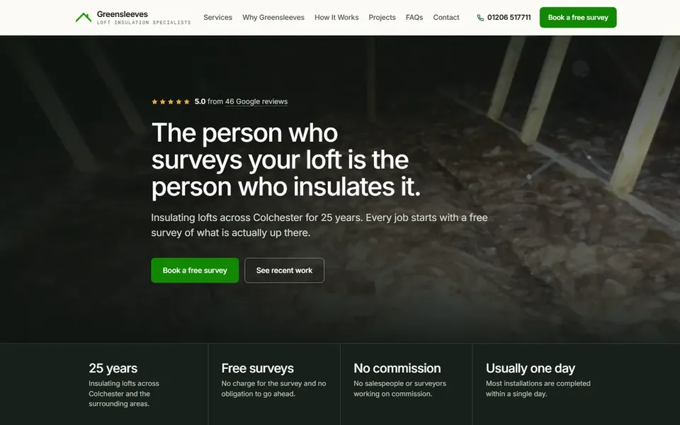 Greensleeves Insulation website homepage.