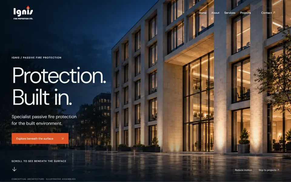 Ignis Fire Prevention website homepage.