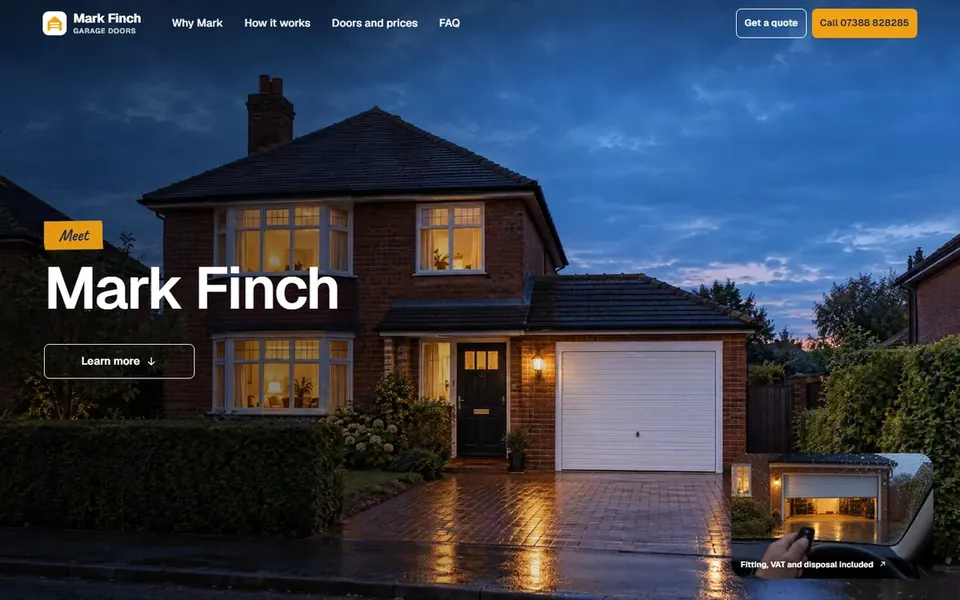 Mark Finch Garage Doors website homepage.